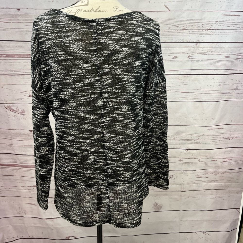 Bar III Womens Black White Space Dye V-Neck Marled Knit Sweater Top Large - Picture 2 of 3